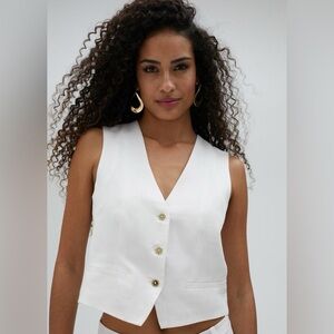 LOFT Crisp White Button-Down Vest - Minimalist Coastal Chis - Size S